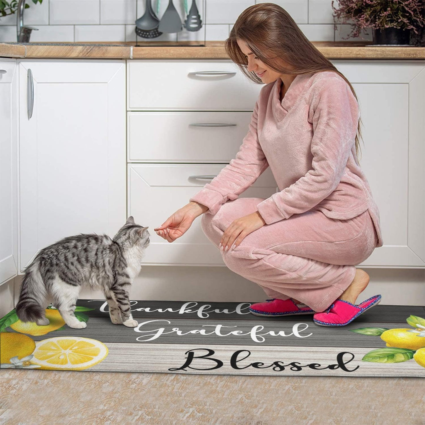 Ghroiep 2 Piece Lemon Kitchen Decor Rugs Set, Farmhouse Country Kitchen Rugs and Mats Non Skid Washable Absorbent Microfiber Kitchen Accessories Decoration Floor Mats 17"x47"+17"x30"