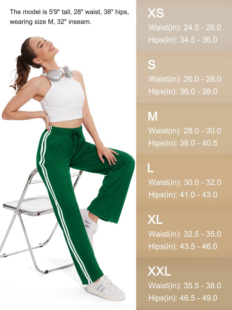 Tapata Tall Women 34" Inseam Warm Up Track Pants Wide Leg Sweatpants Lightweight Side Stripe Ladies Slacks Workout, Green, M