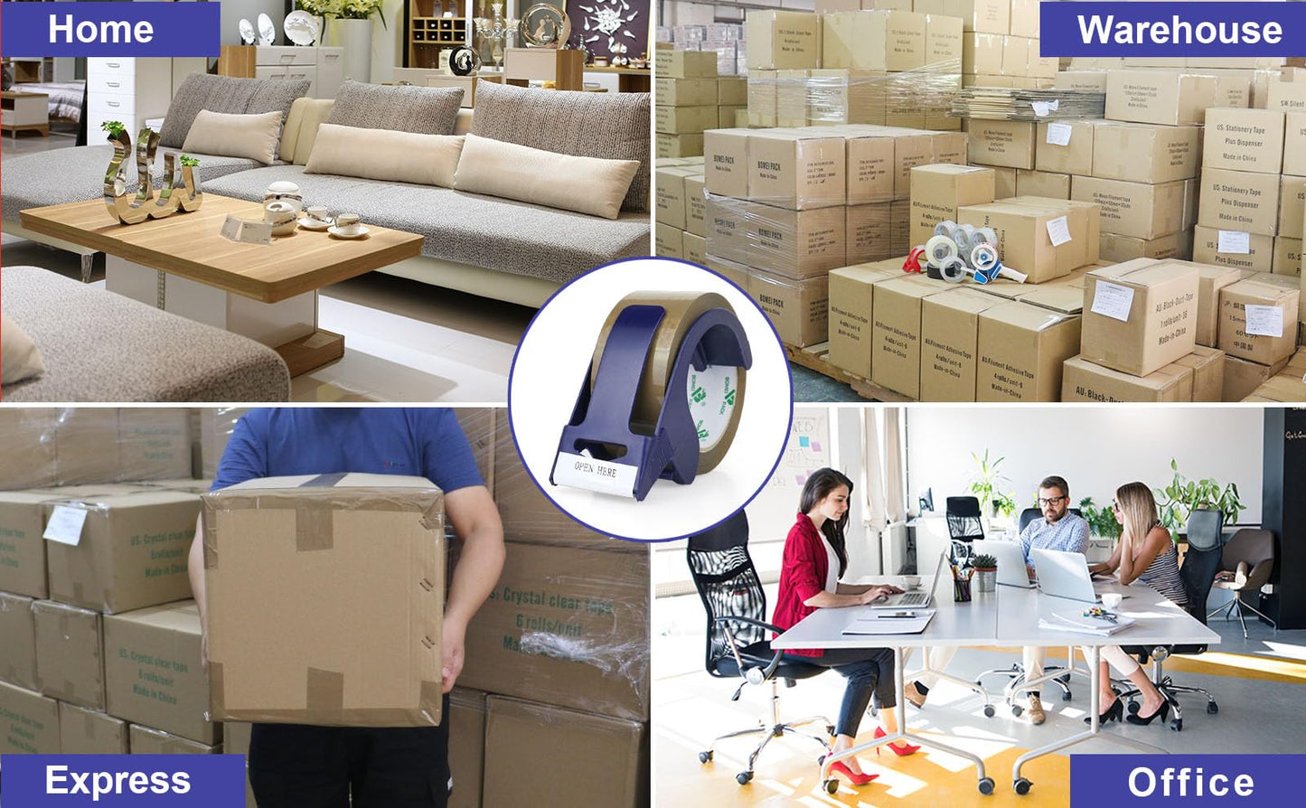 BOMEI PACK 2 Rolls Brown Noiseless Heavy Duty Packing Tape with Blue Dispenser, Packaging Tape 1.88 Inches x 60Yards, Industrial Grade Shipping Tape for Moving Packaging Shipping, Office & Storage