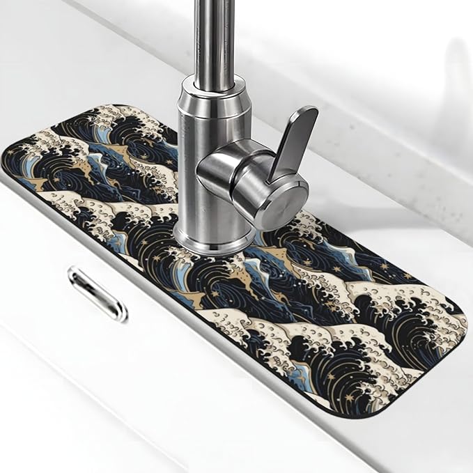 Japanese Wave Black 15" X 5.5" Kitchen Sink Splash Guard Faucet Faucet Guard