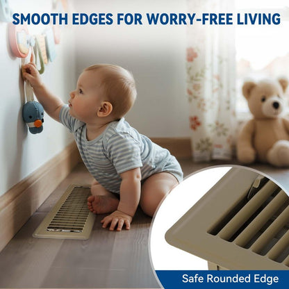 4" x 12" Floor Register Vent Covers 6-Pack, Walkable Powder-Coated Metal Vent Covers with Adjustable Airflow, Curved Safe Edges for Floor/Wall, Brown