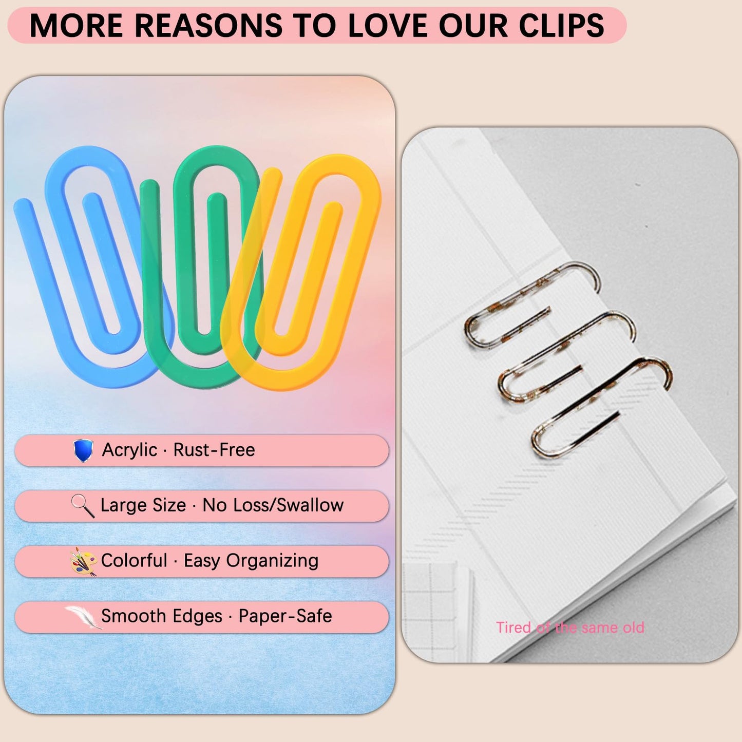 Teacher Appreciation Gifts, 12 Pcs Jumbo Acrylic Paper Clips, Translucent, Classroom & Office Supplies, Back to School Gifts for Teachers & Students, Desk Org & DIY Charms & Accents & Bookmarks