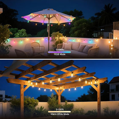 Outdoor String Lights 27ft, Patio Lights with 10 Dimmable LED Bulbs, RGBW & Warm White, IP66 Waterproof, Shatterproof, APP & Remote Control, Color Change, Customizable Colors for Backyard Décor