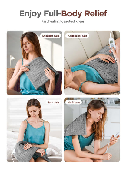 Heating Pad for Back & Cramps Relief,Electric Heat Pad Fast Heat,6 Level Heat Setting,3 Level Timming,Auto Shut Off, Machine Washable,Suitable for Back,Neck,Abdomen Pain Relief (Dark Grey, 17''×33'')