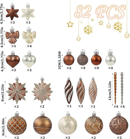 82Pcs Bronze Copper Christmas Ornaments Set,Shatterproof Brown and Gold Fall Decorations for Tree Assorted Plastic Craft Ball Ornaments for Holiday Xmas Party Decor (Copper & Gold)