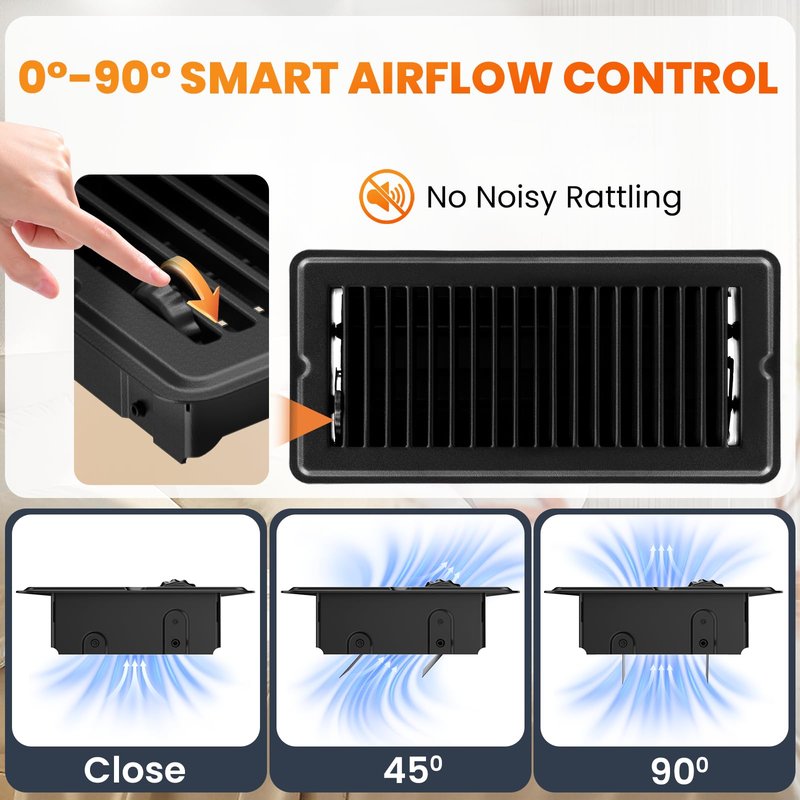 2x14 Floor Register, Matte Black Vent Cover 4 Pack, Heavy Duty Steel Walkable Floor Vents, Floor Register Vents with Easy Adjust Air Supply Lever, Rust Proof Finish Registers Grilles