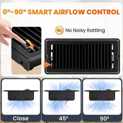 2x14 Floor Register, Matte Black Vent Cover 4 Pack, Heavy Duty Steel Walkable Floor Vents, Floor Register Vents with Easy Adjust Air Supply Lever, Rust Proof Finish Registers Grilles
