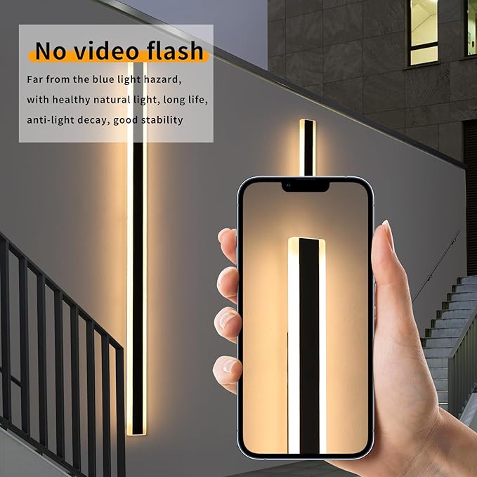 Mikeru 2Pack 71inch Outdoor Wall Light Fixtures, 3000/4500/6000K 3 Color Modern Black Linear Wall Lights Front Porch Light Wall Mounted Led Lighting for Basement, Shop,Garage Lighting Non-Dimmable