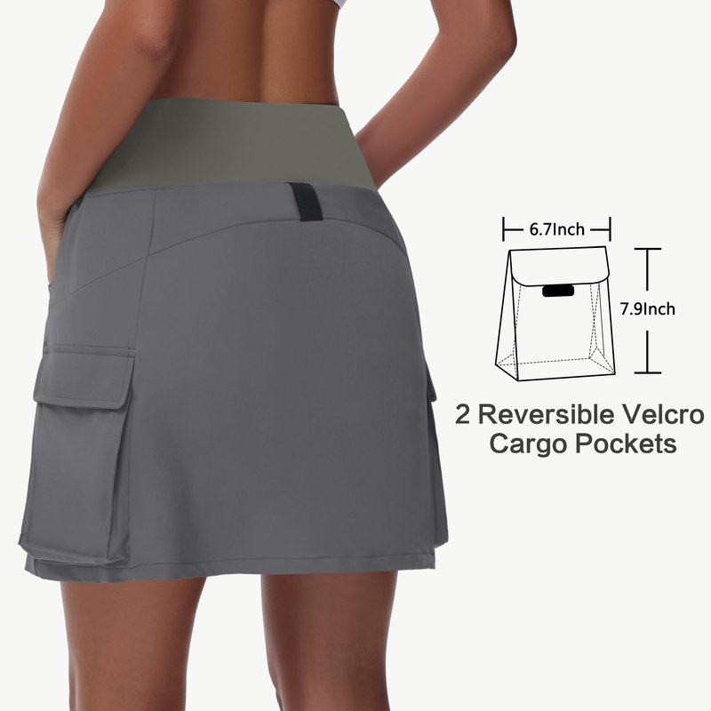 MIVEI Women's 16" Hiking Cargo Skort Skirt - High Waisted Golf Dressy Casual Workout Sport Skirt with Liner Quick Dry UPF50 Dark Gray