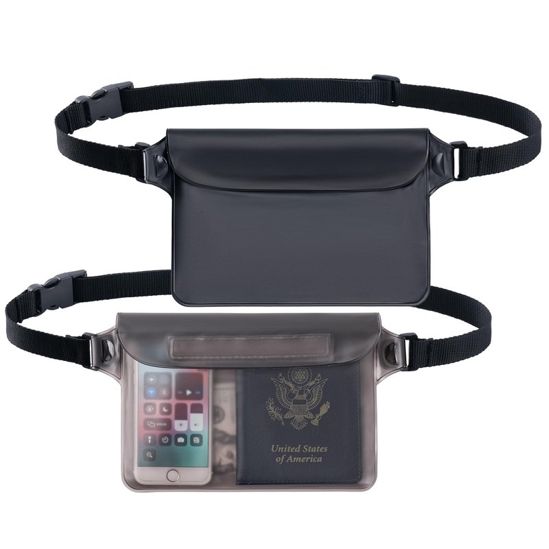 CADONO 2-Pack Waterproof Pouch with Adjustable Waist Strap | Screen Touch Sensitive Dry Bag, Keep Your Phone and Valuables Dry, Perfect for Swimming Kayaking Boating Fishing Beach Diving (Gray+Black)