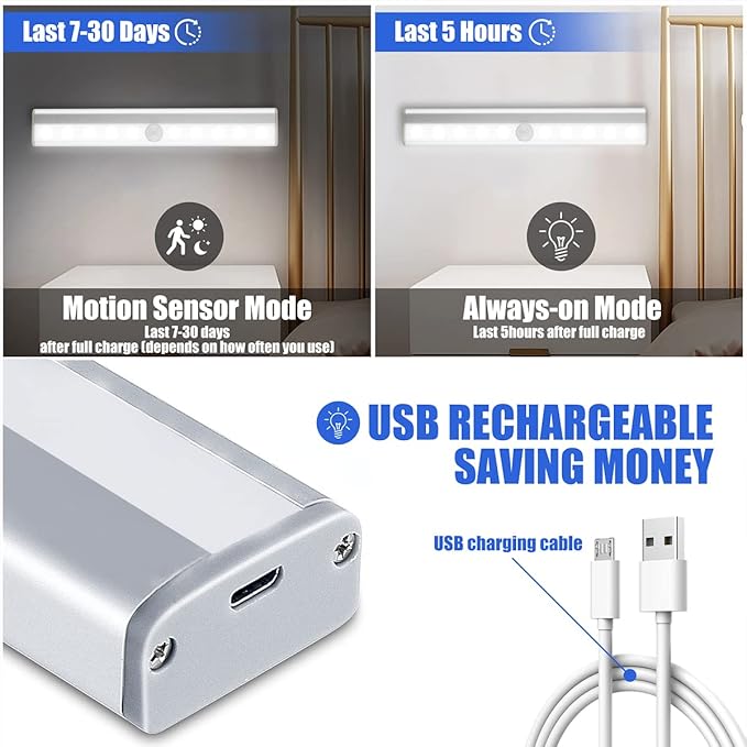 Led Motion Sensor Closet Lights 6 Pack, Wireless Under Cabinet Lighting Rechargeable Under Counter Lights, Homelife Motion Sensor LED Lights, Night Light Bar for Kitchen Wardrobe