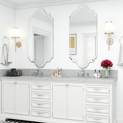 Chende Arch Large Mirror for Wall Decor with Clear Glass Frame, Beveled Edge, 24"x47" Living Room Decorative Mirror for Bathroom, Entrance, Hallway, Home Office, Unique Dual-Arch Design