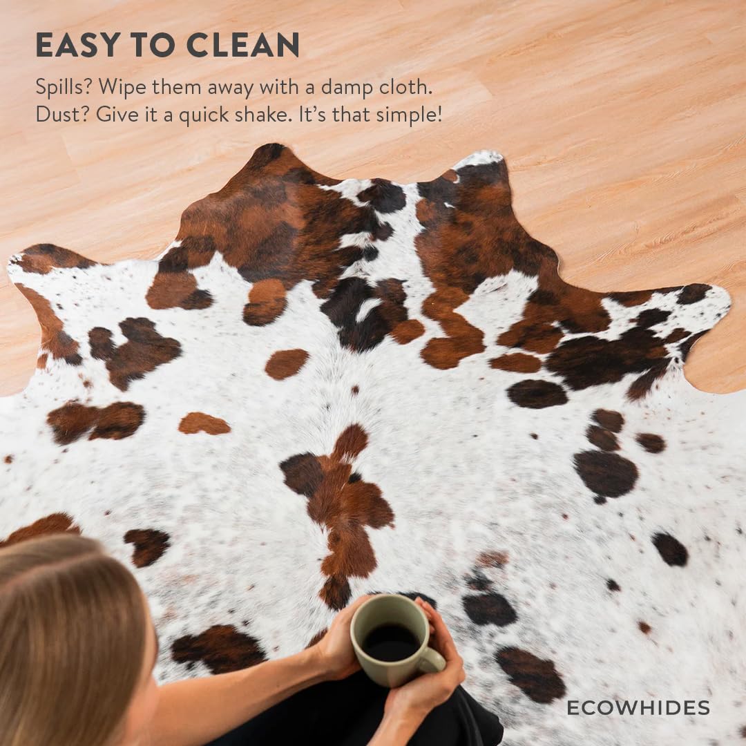 Ecowhides 100% Genuine Brazilian Cowhide Rug - Tricolor White - Luxury Cowskin Cow Hide Leather Area Rug Home Decor (X-Large) 7 x 6 ft
