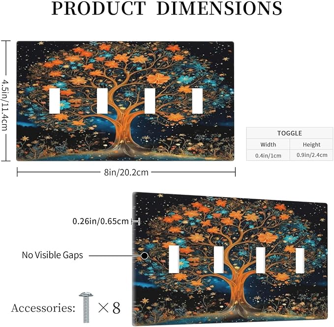 Magical Life Tree in Night Sky Light Switch Covers Quad Toggle 4 Gang Wall Plate Decorative Switchplate Electrical Faceplate for Farmhouse Bathroom Living Decor