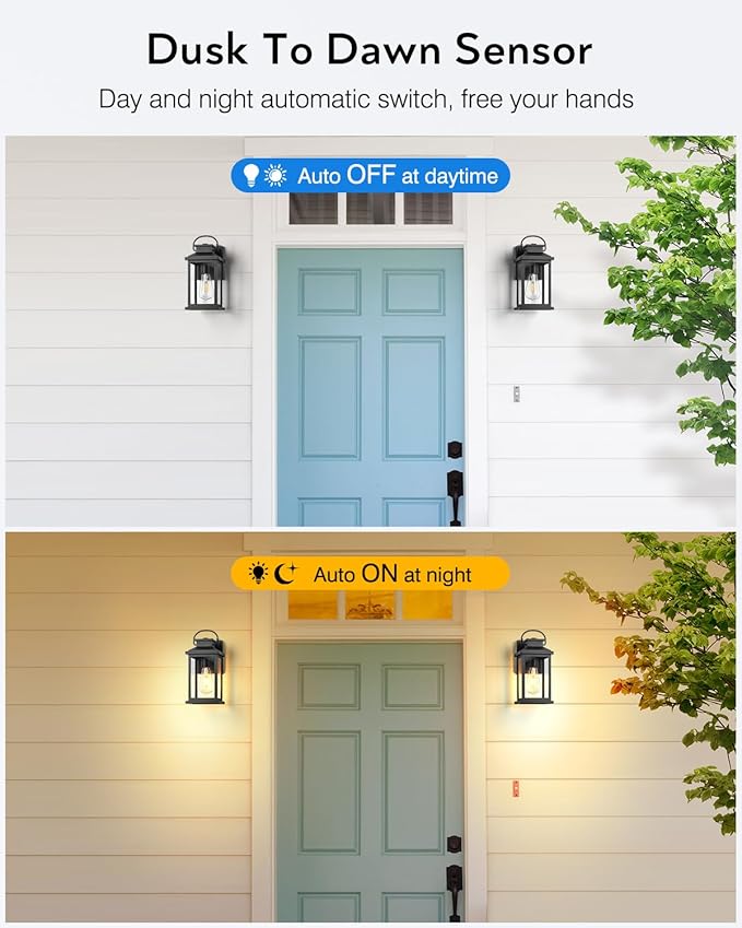 VIANIS Outdoor Wall Lantern, Modern Black Exterior Porch Lights Wall Mount Light Fixture, 100% Aluminum Waterproof Outside Lights for House, Dusk to Dawn Outdoor Sconce Lights for Garage, Patio 2-Pack