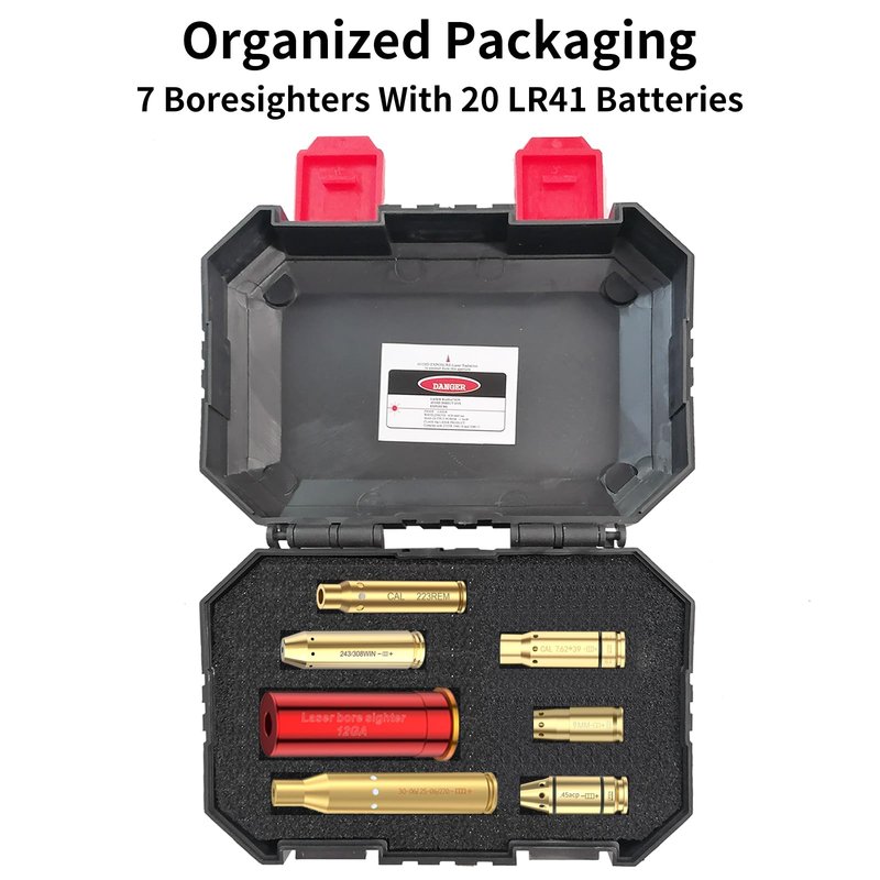 Tipfun Laser Bore Sights for 223/9MM/7.62X39MM/.243/308WIN/12GA/30-06/.25/270/ 45ACP Red Laser Boresighters with 20 Batteries Bore Sighting Kit for Sights and Scopes