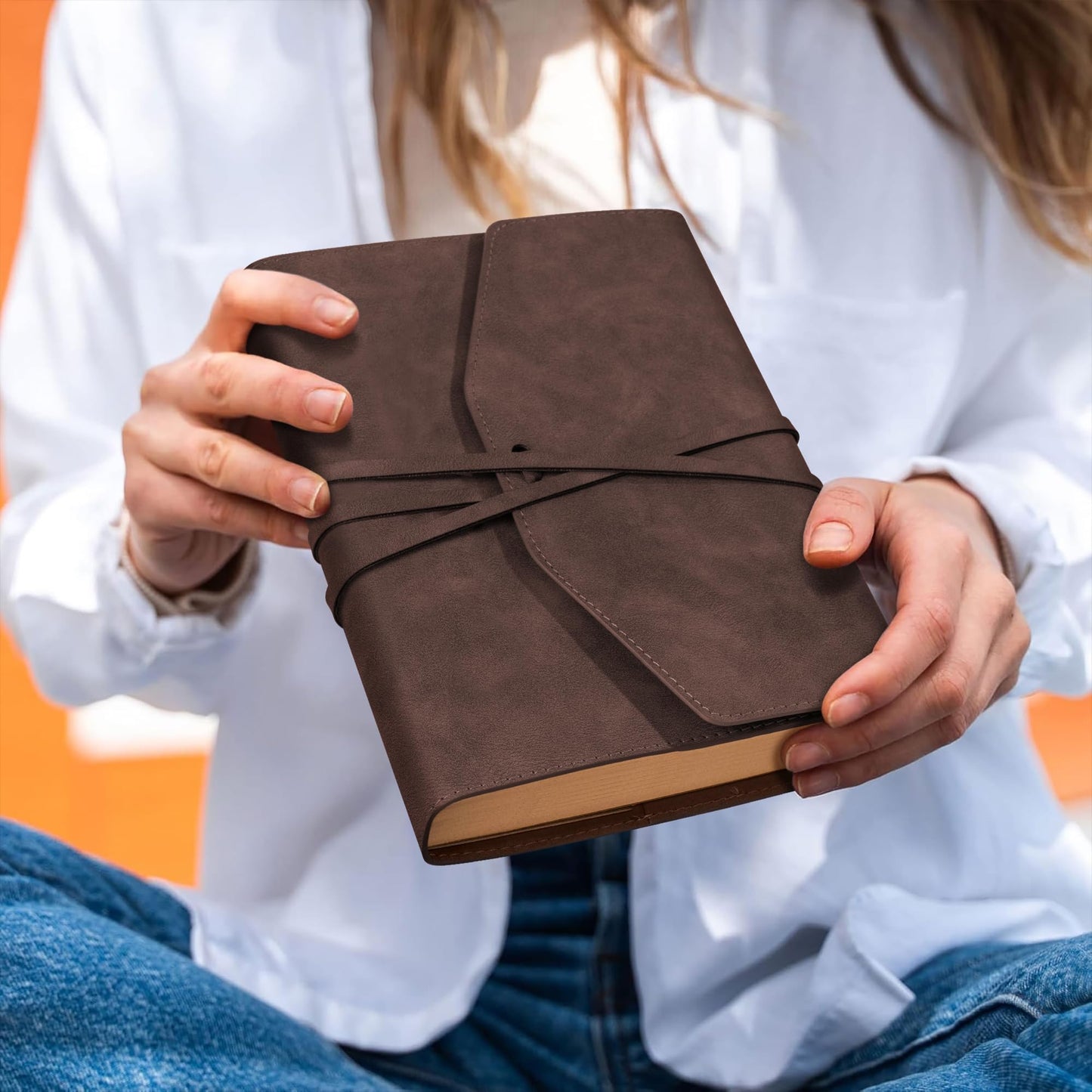 MINICAGIE Vintage Journal for Women Men Leather Bound Journaling Notebook Diary 160 Pages Book of Shadows Journal Soft Cover Journals for Writing Travel Gifts, 5.9x 8.6 in, Brown