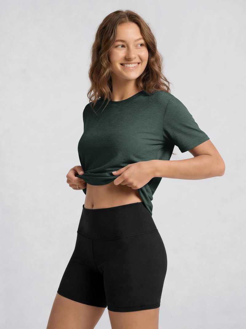 ODODOS Women's Performance Tee Ultra Soft odSTRATUM Tech Short Sleeve Relaxed Top Crew Neck T-Shirts, Aspen Heather, X-Large