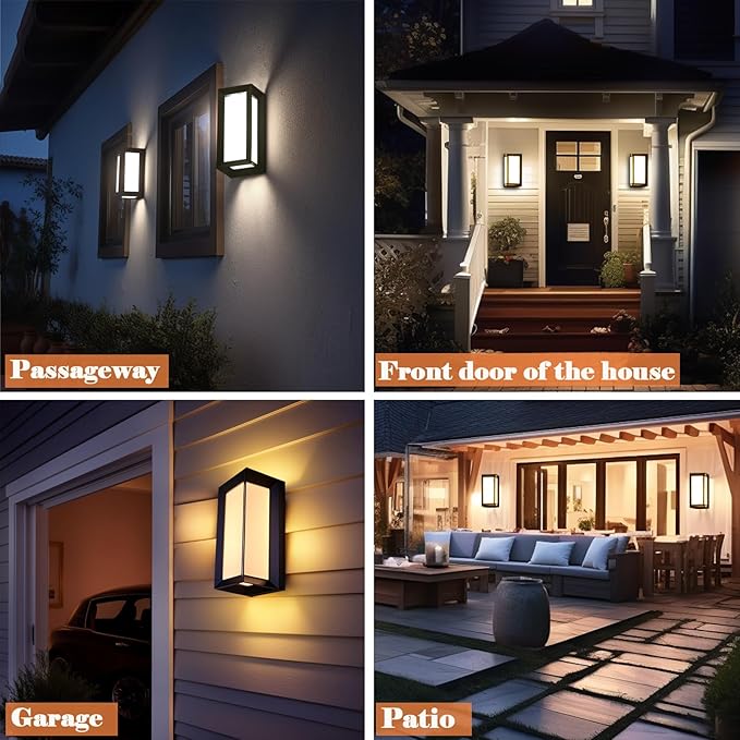 Porch Lights Outdoor Light Fixture, 12W Black Exterior Light Fixtures Wall Mount, 3-Color-Temp Adjustable Wall Sconce, IP65 Waterproof Outdoor Wall Lights for House Walkway Stairs