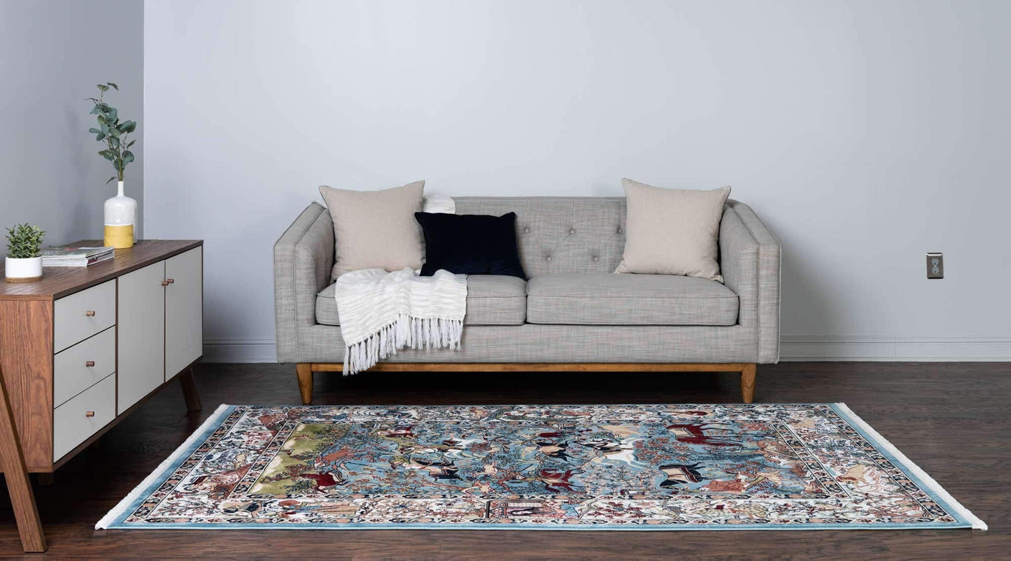 Unique Loom Narenj Collection Area Rug - Birmingham (5' 1" x 8' Rectangle, Blue/ Burgundy)