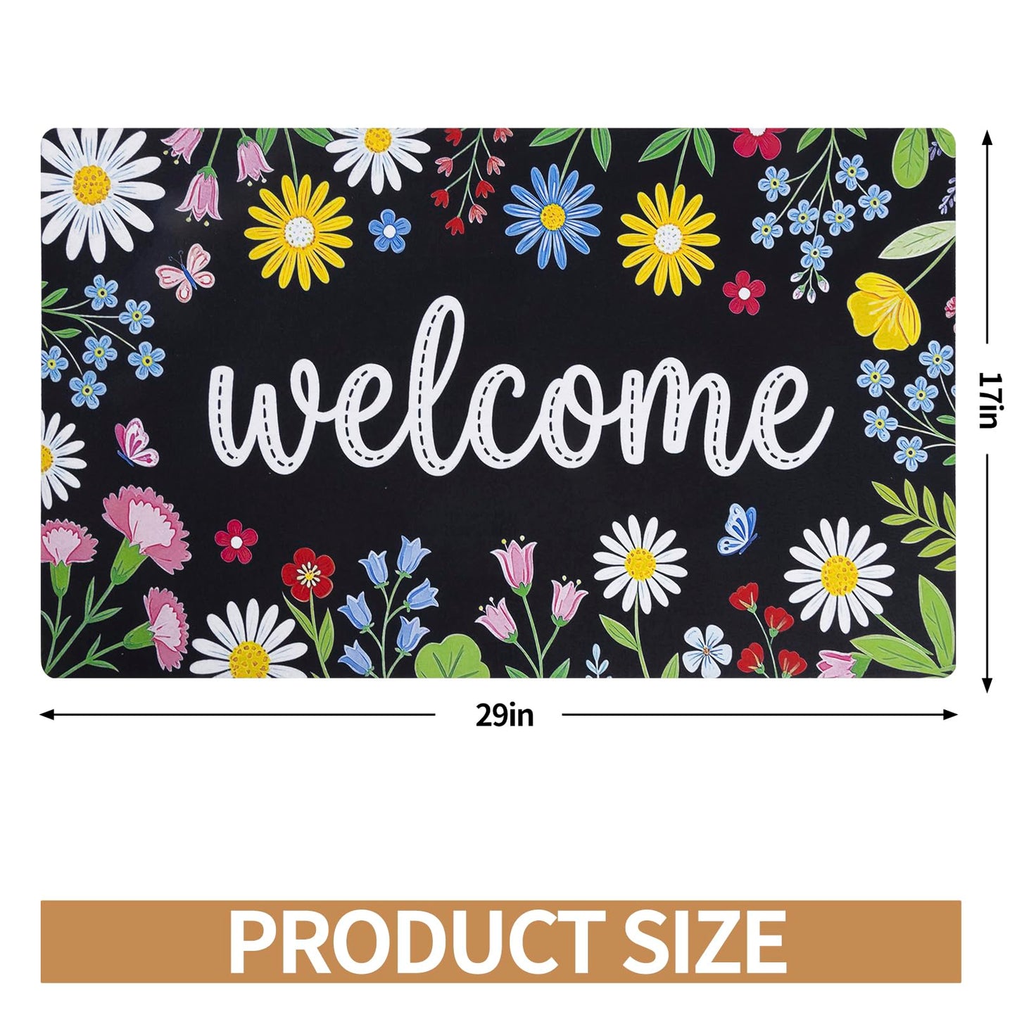 iouwy Spring Summer Welcome Door Mat 17×29 Inch, Low Profile Front Door Mat for Outside Inside Entrance, Non Slip Rubber Back for Indoor and Outdoor Entrance, Floral