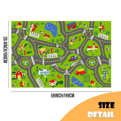 Car Rugs for Kids Toy Cars,Kids Play Rug with Non-Silp Backing, City Road Carpet for Playroom Bedroom Boys, Car Track Map Playmat - 4'11" x 3'3" (Rectangular)