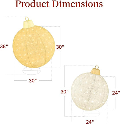 Best Choice Products 2pc Lighted Pop-Up Outdoor Christmas Ornament Set, Holiday Ball Decoration w/ 180 LED Lights, 8 Light Functions - Gold/White