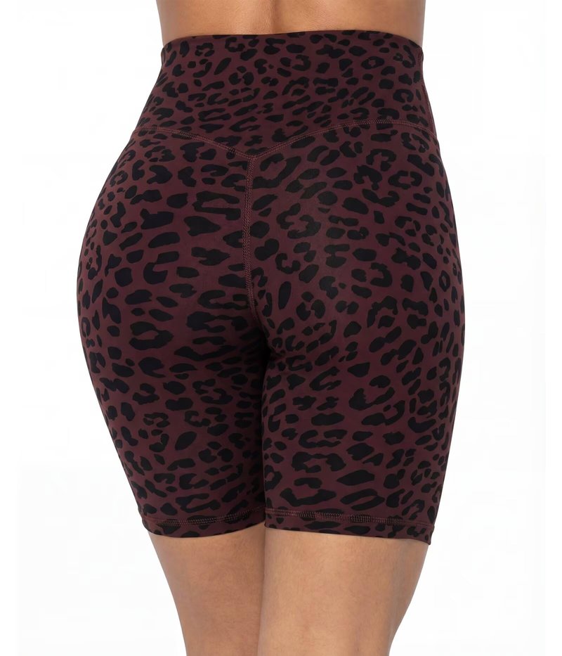 Sunzel 8" Waist Biker Shorts for Women No Front Seam Soft Yoga Workout Gym Bike Shorts Tummy Control Squat Proof Leopard Chocolate Brown X-Small