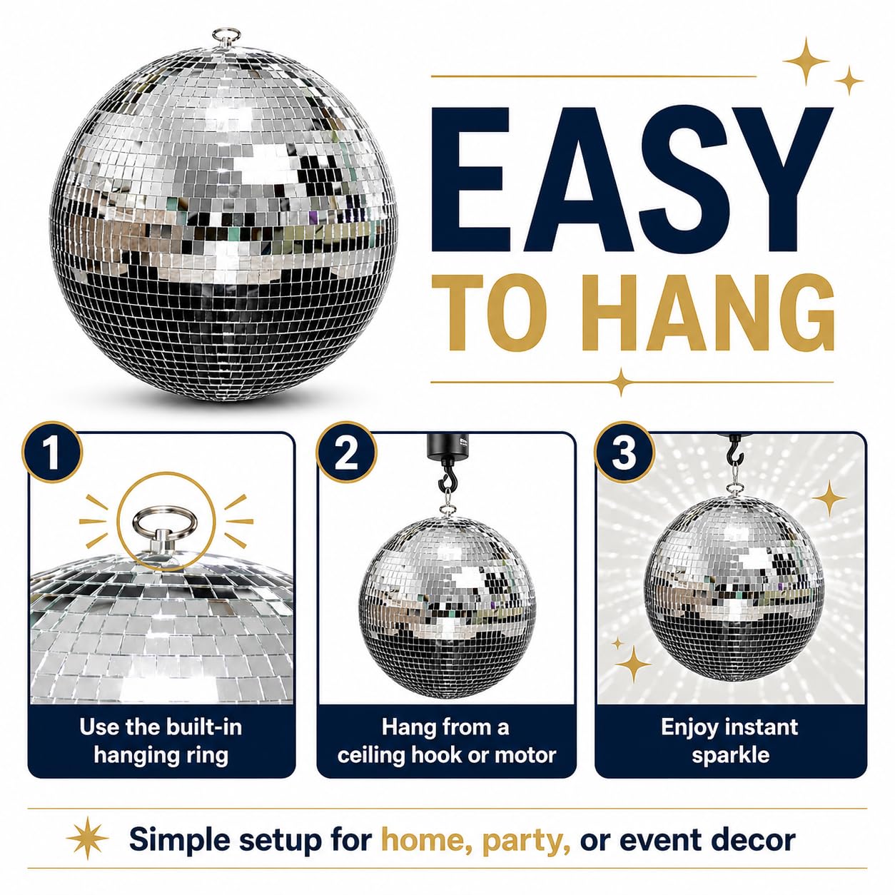 Youdepot Disco Ball 12-Inch – Large Hanging Mirror Ball Disco Ball Decor for Disco Party Decorations, Weddings, Events, Disco Christmas Decor, and Home Celebrations