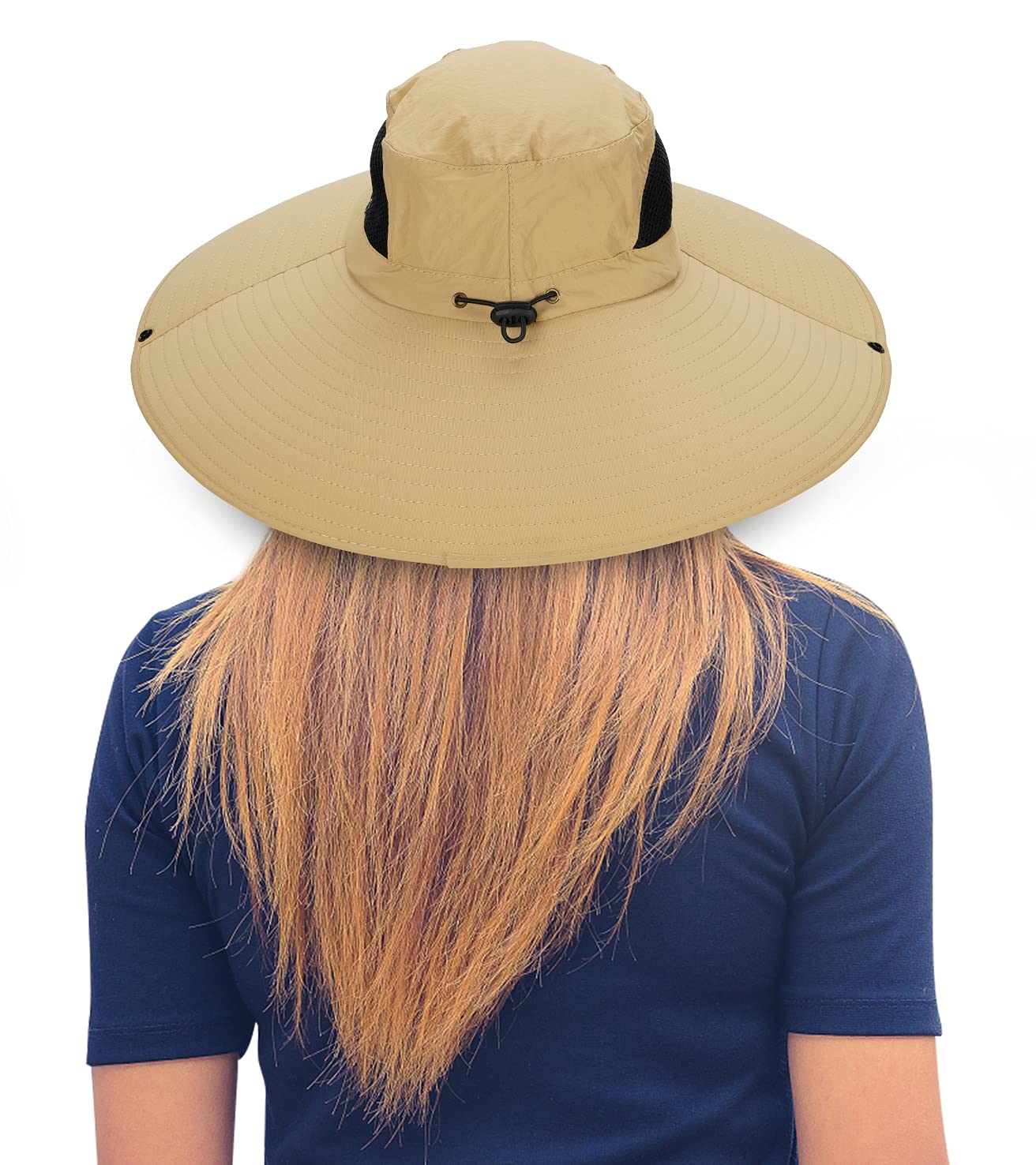Leotruny Women Super Wide Brim Sun Hat UPF50+ Waterproof Bucket Hat for Fishing, Hiking, Camping (C01-khaki)