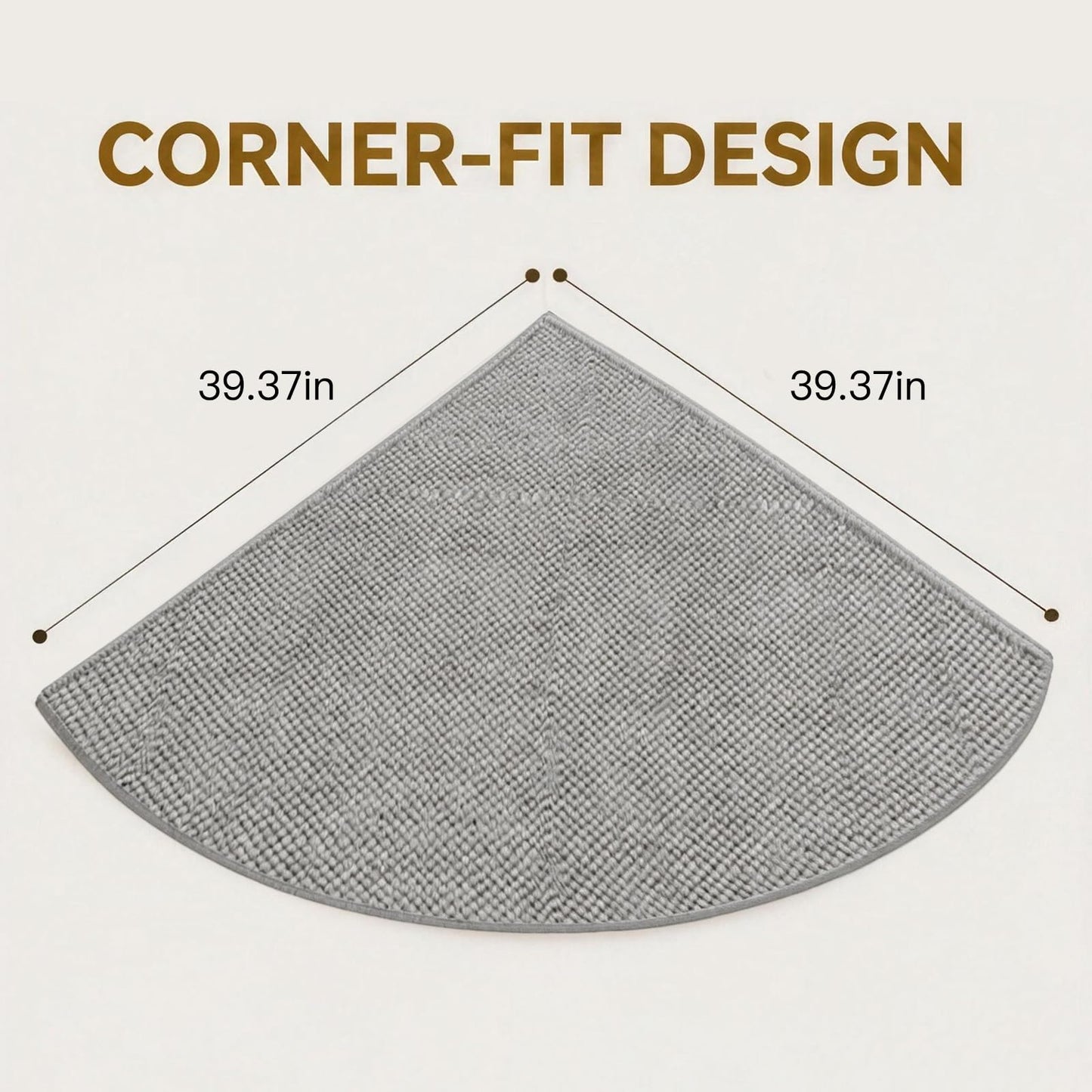 Ciuwuuhe Gray Corner Kitchen Rug, Quarter Circle Rug, Imitation Linen Braided Floor Mat with Rubber Back, Washable Rug for Kitchen Sink Area, Radius 39 Inch