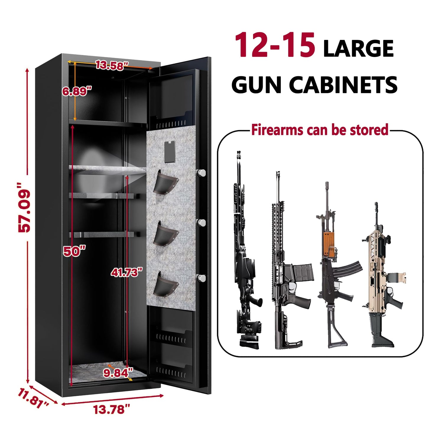 Gun Safe,Rifle Safe With Biometric Gun Safe, Heat-Resistant Heavy Duty Gun Safes, Large No-Assembly Rifle Safe for Home Defense with Adjustable Shelves, Black