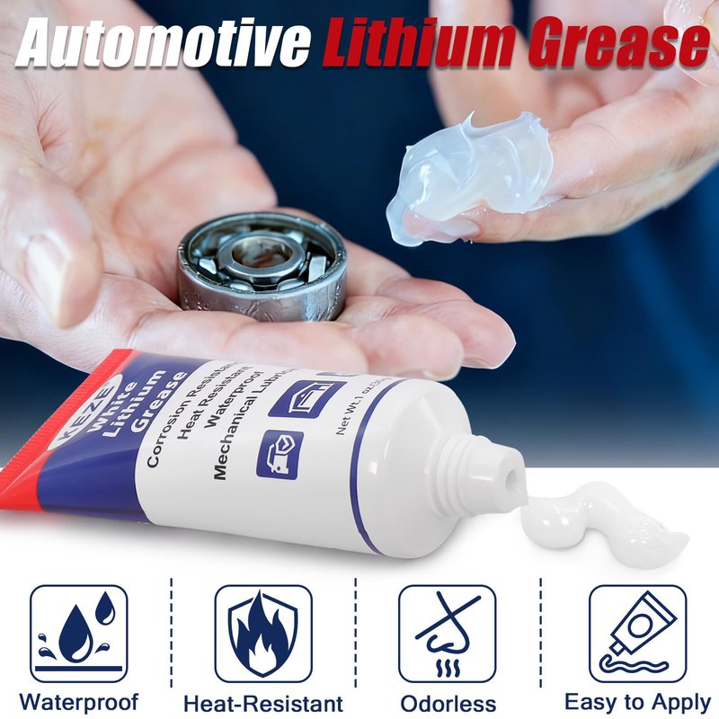Keze White Lithium Grease Tube Automotive Grasa De Litio Car Door Grease with Brush NLGI 2 Rust Corrosion Waterproof for Hinges, Bearings, Gears, Bike and Garage Doors, Sliding Track,1oz-1 Pack