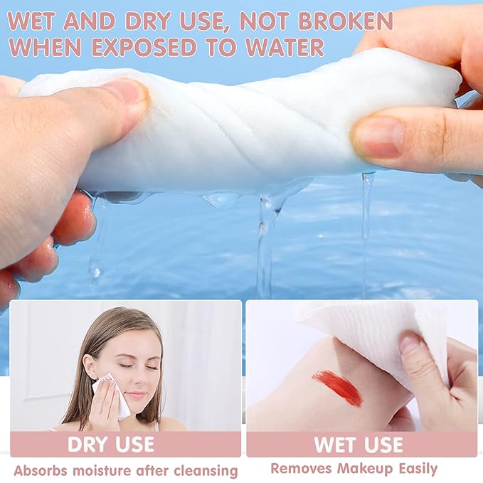 Disposable Face Towel Dry Wipes, 100% Cotton Facial Tissue, Lint Free Facial