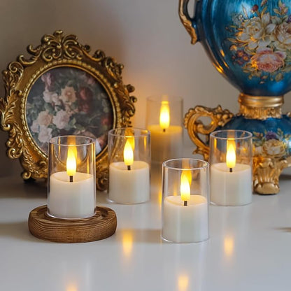 Rechargeable Acrylic Flameless Votive Candles with Timer & Remote Control, 1.7" x2.5" Flickering LED Warm Glow Tealight for Home, Wedding, Holiday Decor (Set of 9, White)