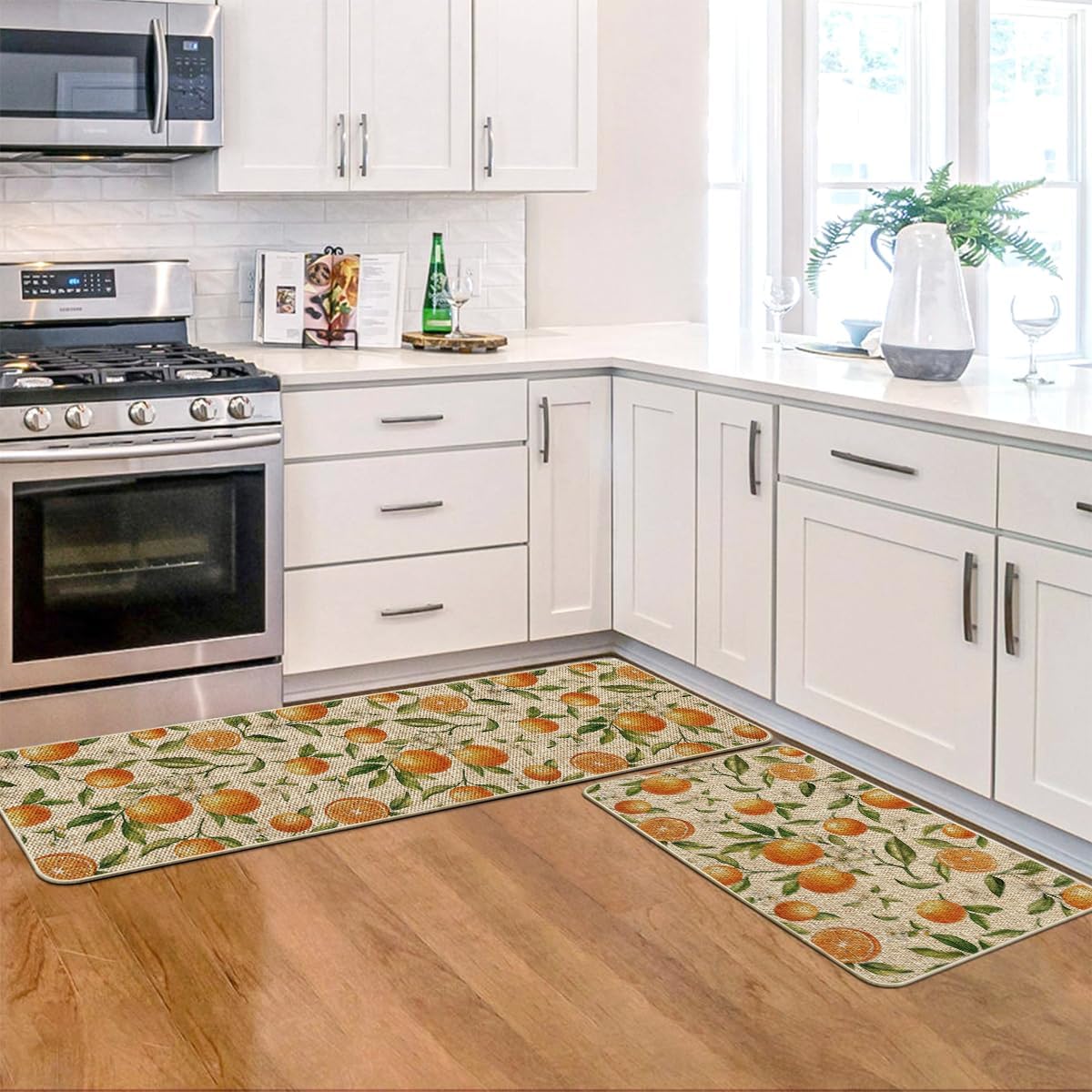 Artoid Mode Orange Spring Kitchen Mats Set of 2, Home Decor Low-Profile Kitchen Rugs for Floor - 17x29 and 17x47 Inch