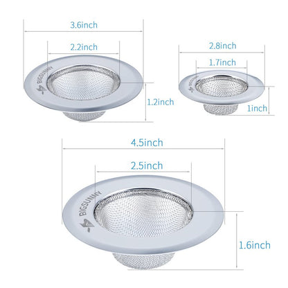 Mesh Sink Strainer Set of 3, MSY BIGSUNNY Stainless Steel Kitchen Sink Strainer Kitchen Drain Strainer with Large Wide Rim(4.5"+3.6"+2.8" Diameter) for Kitchen Sinks