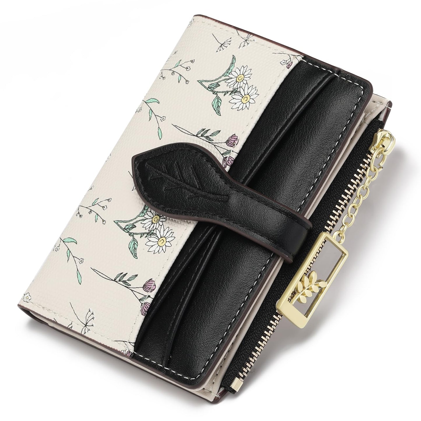 GAEKEAO Small Wallets for Women RFID Blocking Bifold Floral Vegan Leather Wallet Card Holder with Zipper Pocket ID Window