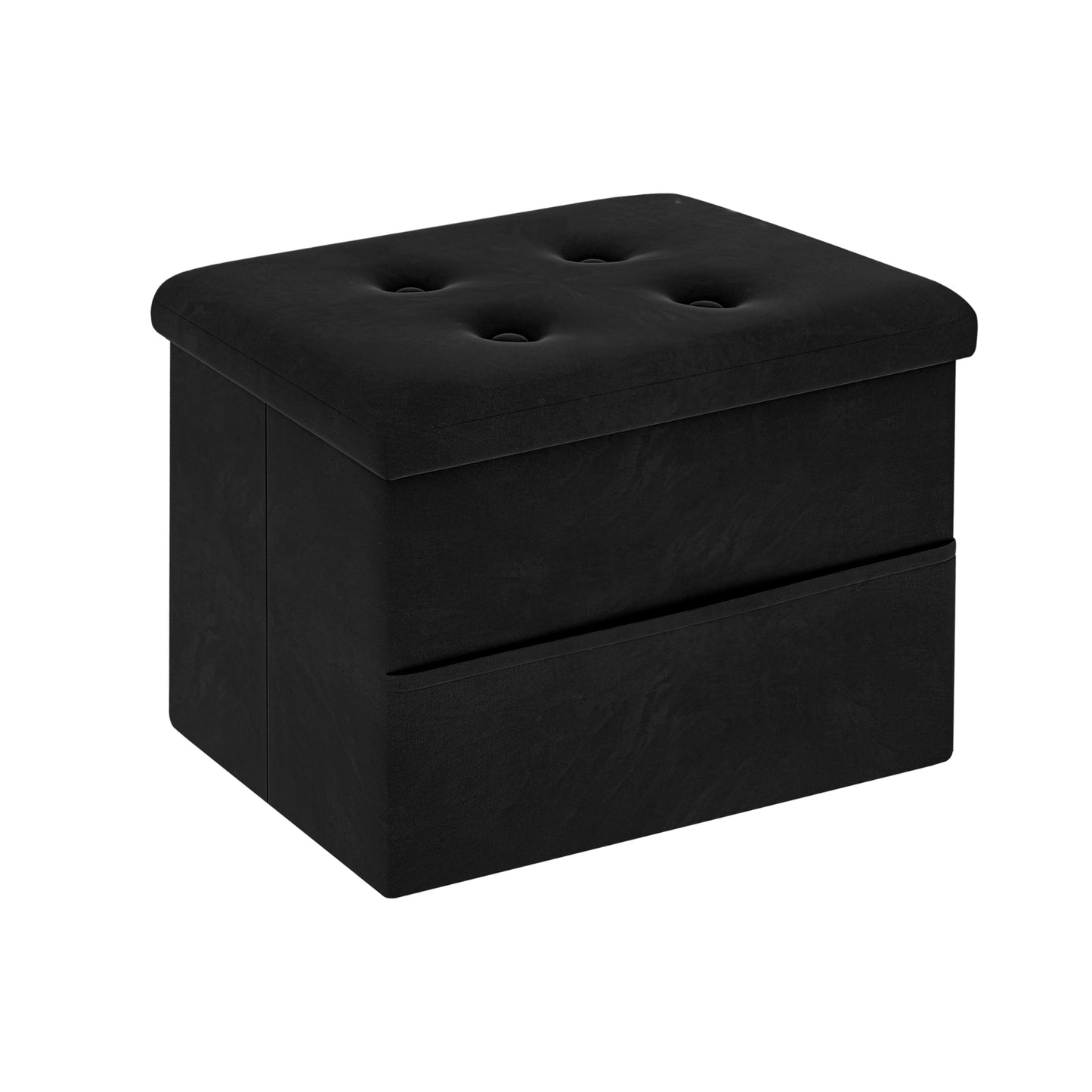 Zoes Homeware Small Storage Ottoman Foot Rest, Velvet Ottoman with Storage and Side Pocket, Black Foot Rest for Couch, Foldable Footstool for Chair, Living Room&Dorm, 16"x12"x12"