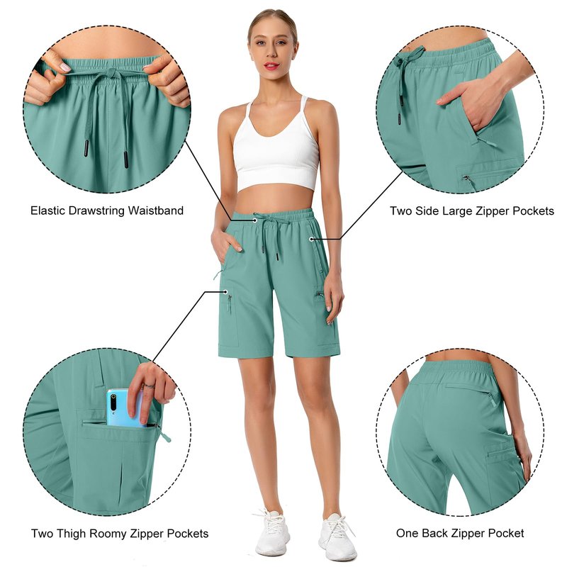 Hugut Women's Lightweight Hiking Cargo Shorts Quick Dry Athletic Shorts Camping Travel Golf Zipper Pockets Water Resistant