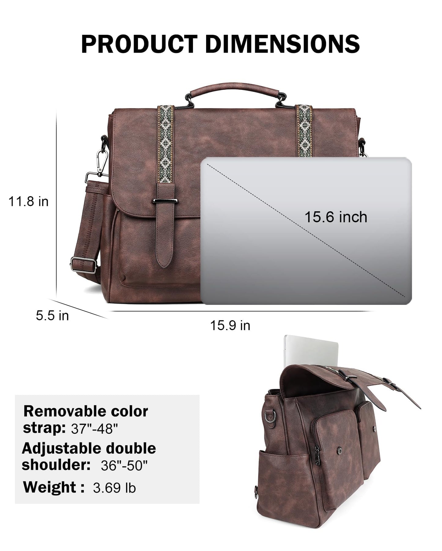 FADEON Messenger Bag for Women, Designer Leather Satchel Backpack Purses Large Laptop Briefcase Multi Pocket Shoulder Bags