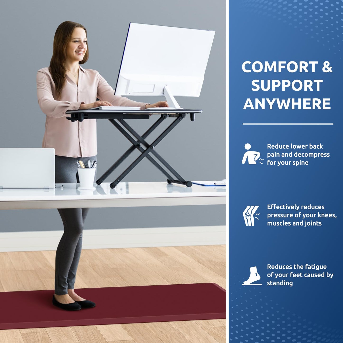 KitchenClouds Kitchen Mat Cushioned Anti Fatigue Kitchen Rug 17.3"x60" Water Resistant Non Slip Kitchen Rugs and Mats Standing Desk Mat Comfort Floor Mats for Kitchen House Sink Office (Red)