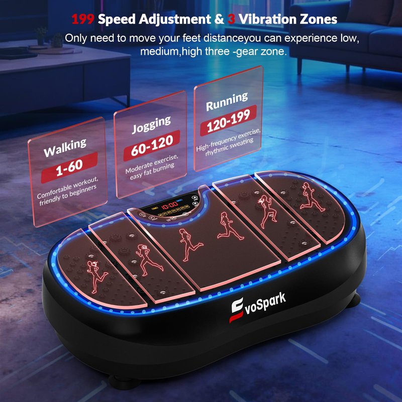 3D Plus Vibration Plate Exercise Machine, Full Body Vibrating Platform for Strength Toning & Fat Loss with 199 Adjustable Speeds, Atmosphere Lights, Shaker Workout Equipment for Women Men Home Gym