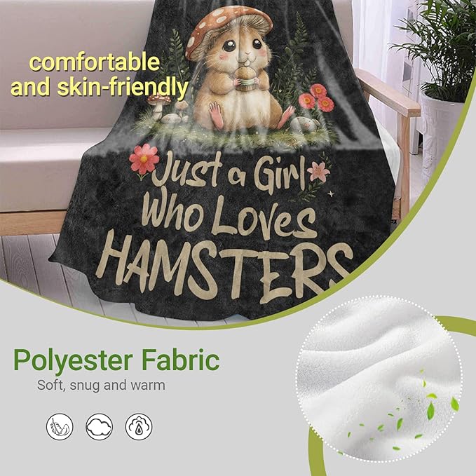 Hamster Mushroom Lightweight Throw Blanket, Whimsical Animal with Forest and Butterfly, Warm Soft Cozy Flannel Blankets, Couch Dorm Home Decor All Season Use, 60x50in, Gifts for Girls Women