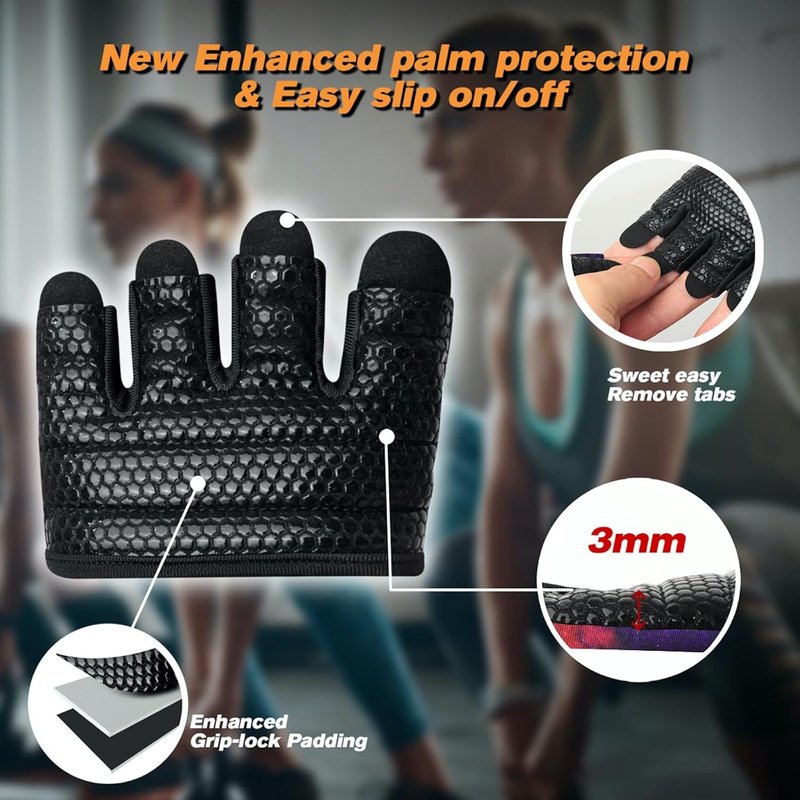 Minimal Workout Gloves - Short Micro Weightlifting Grip Pads with Full Palm Protection | Ideal for Men & Women in Gym, Cross Training, Powerlifting