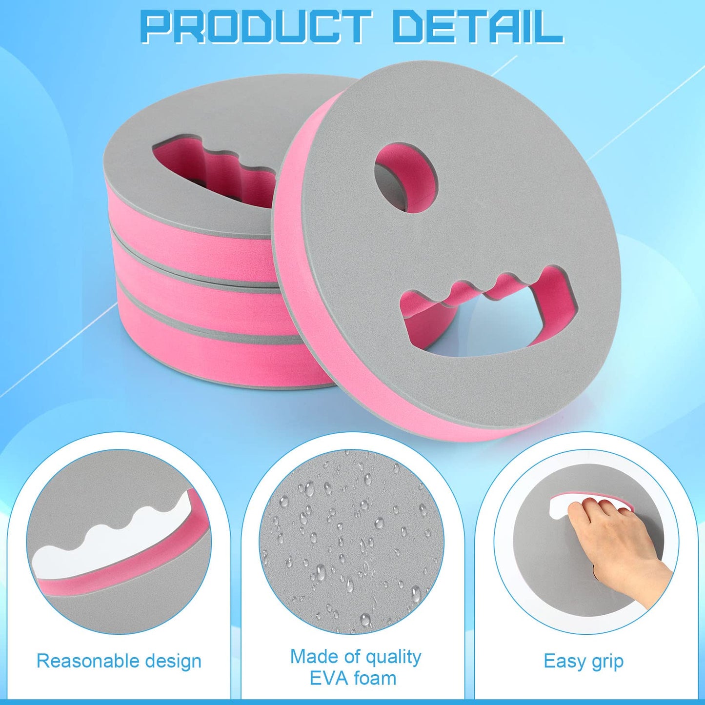 Hungdao 4 Pcs Water Exercise Discs Water Weights for Pool Exercise Set EVA Foam Aerobic Equipment for Adults Hand Held Pool Resistance for Swimming Beginners Arthritis(Gray and Pink)