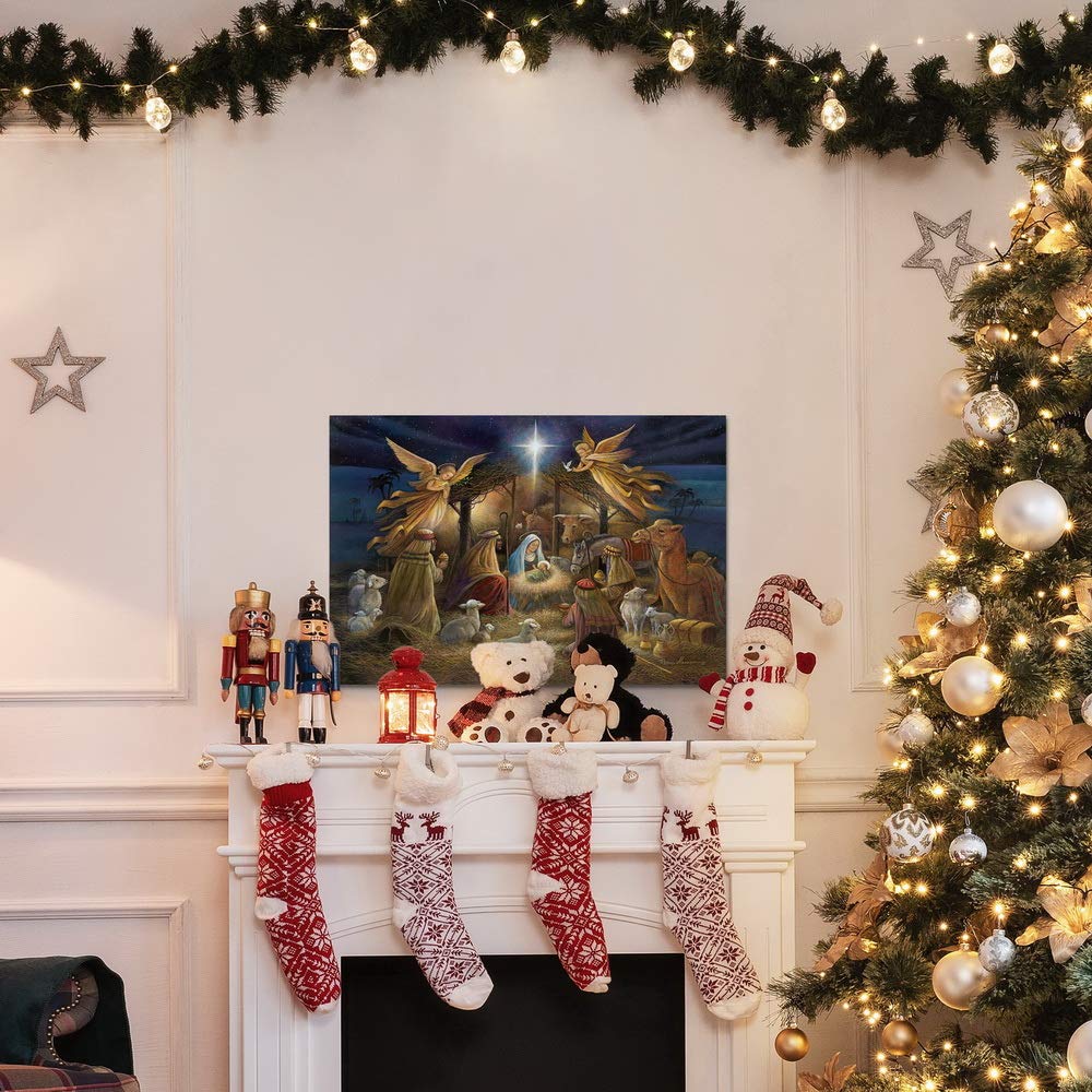 Renditions Gallery Nativity Scene Wall Art, Christ in a Manger, Jesus Christ, Mary, & Joseph, Religious Christmas Scene, Gallery Wrapped Canvas Decor, Ready to Hang, 8 in H x 12 in W, Made in America
