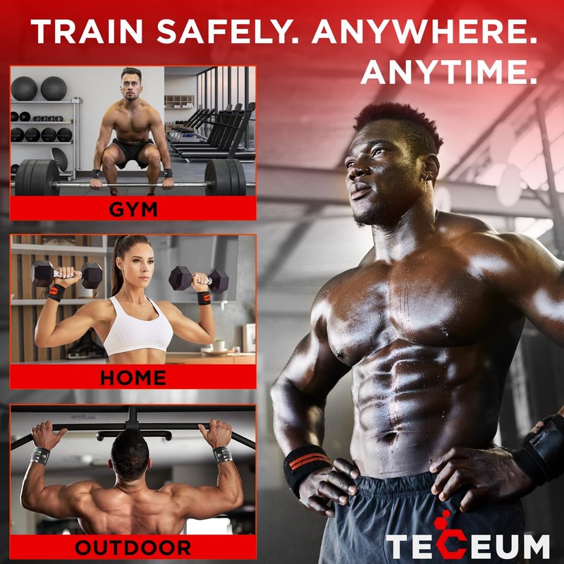 TECEUM Weightlifting Wrist Wraps with Thumb Loop – Red – Beast Mode – 12 inch – Heavy-Duty Workout Wrist Support & Protection – Ideal for Powerlifting, Strength Training, Bodybuilding