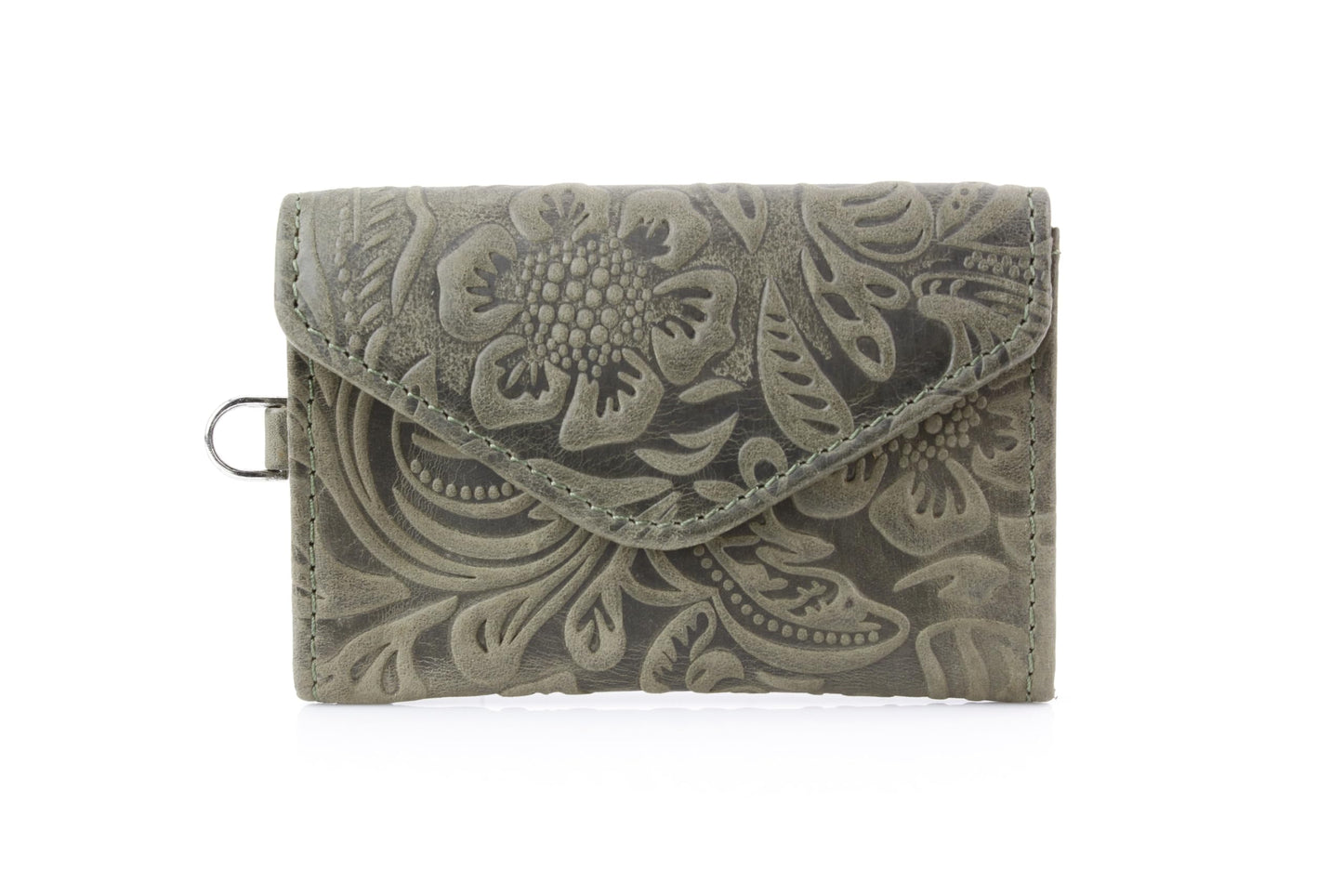 American Bison Small Floral Filigree Wristlet for Women – Compact Card Holder Wallet with Wrist Strap – Minimalist Clutch for ID, Credit Cards & Essentials (Green)