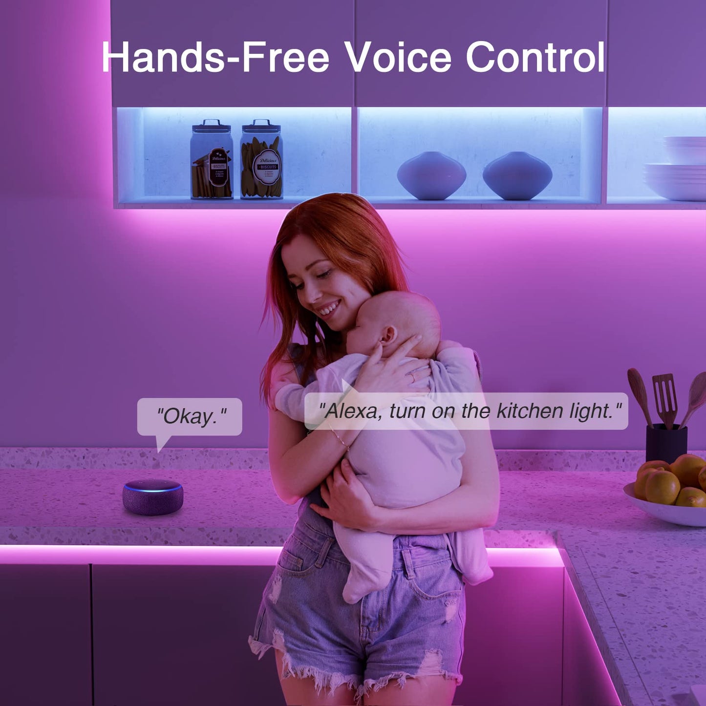 OHMAX Smart LED Strip Lights, 32.8ft RGB Lights Music Sync Color Changing Compatible with Alexa & Google Home, App Remote Control, Smart Home Lighting Decoration, WiFi 2.4Ghz